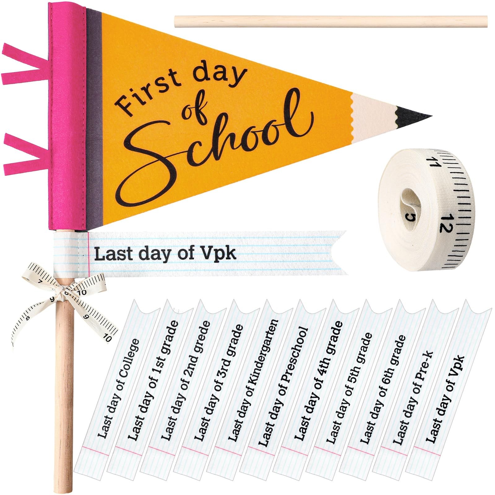 14 PCS First Last Day Of School Flag DIY Pennants Photo Prop Class Decoration