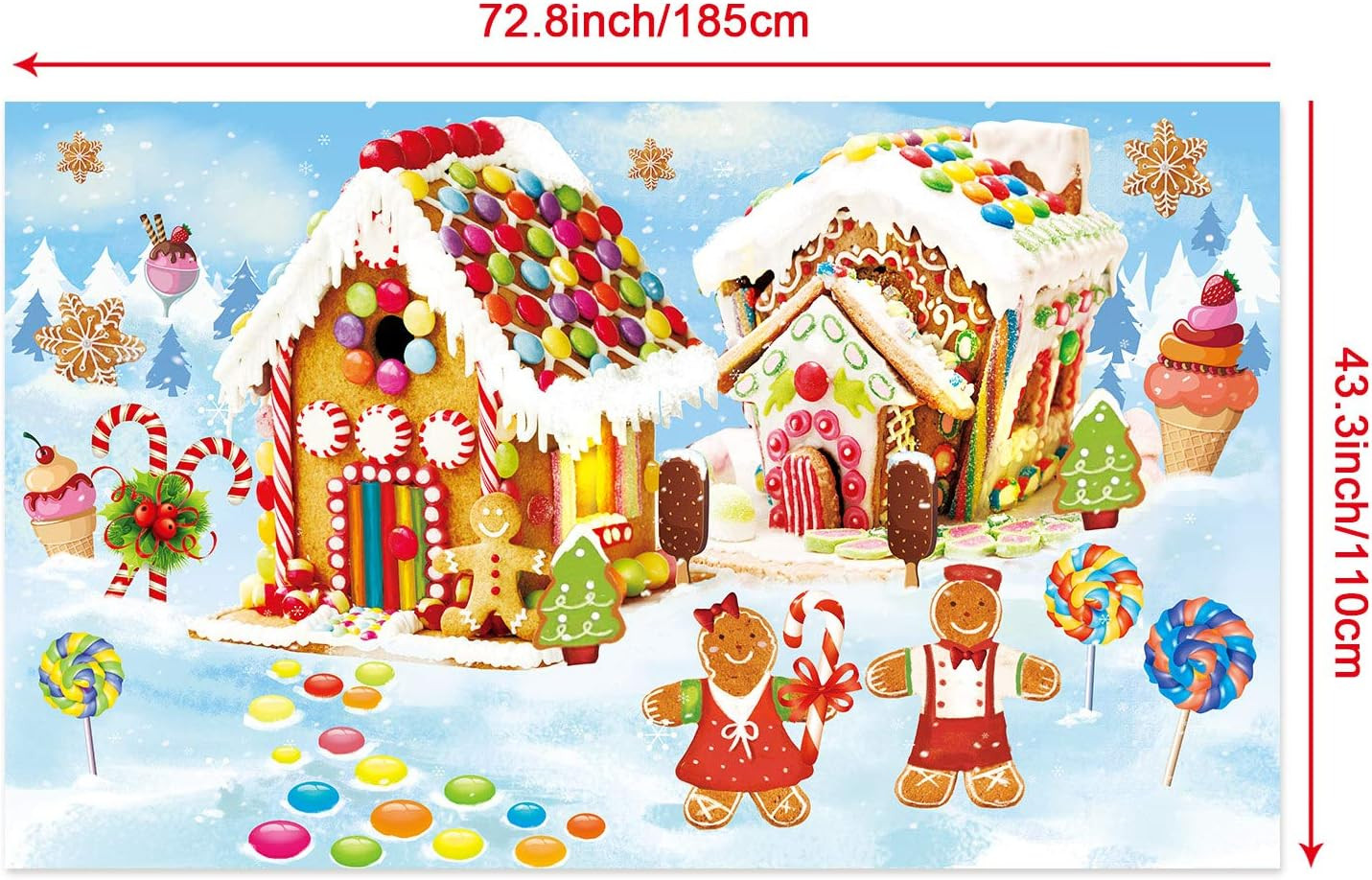 Gingerbread Christmas Backdrop Sweet Holiday Scene XL Fabric Photo Booth Banners