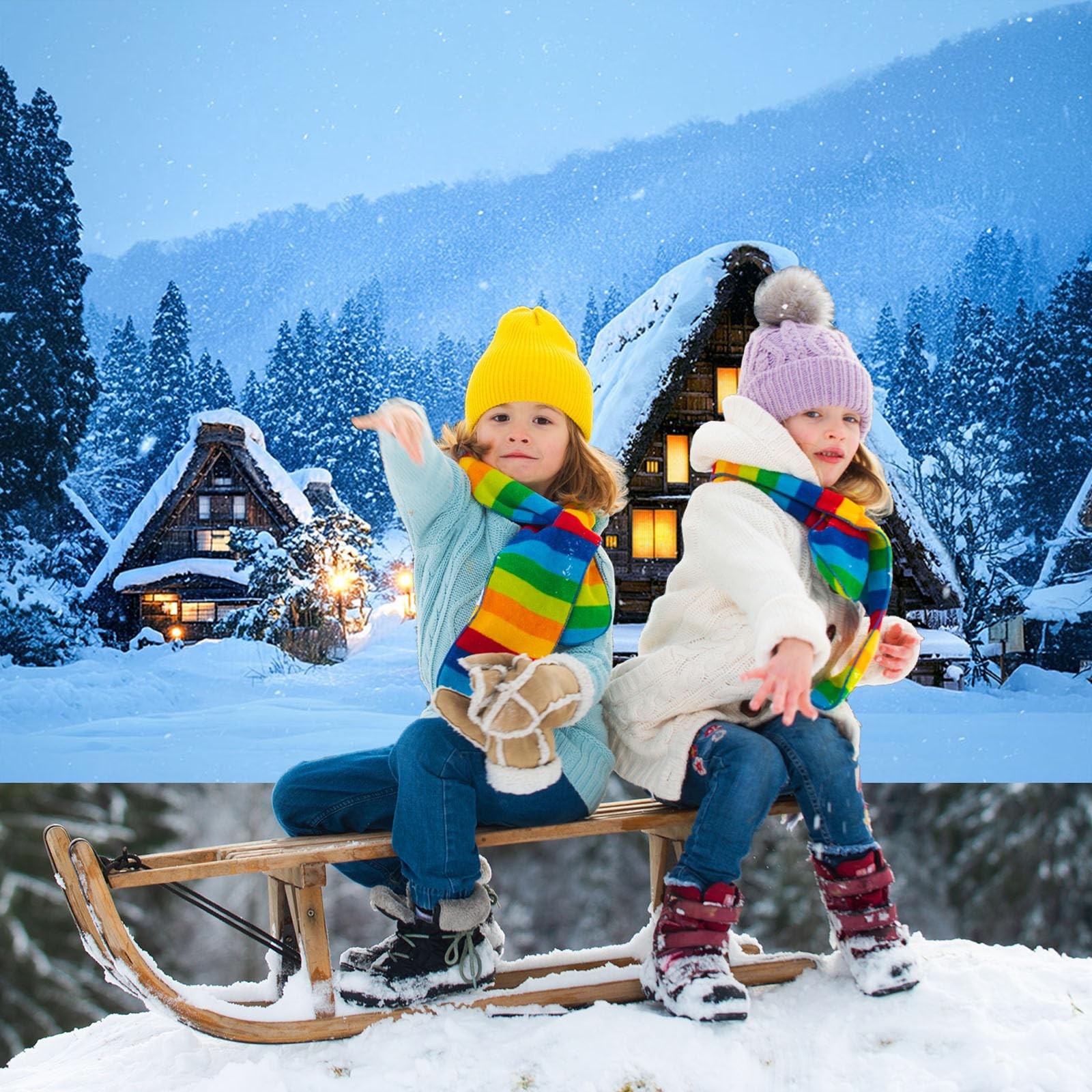 Winter Snow Secne Backdrop Snowy Village Winter Wonderland Background for Pho…