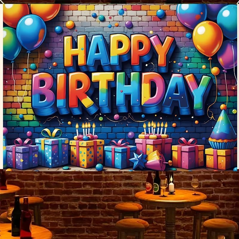 Happy Birthday Backdrop Banner Sign for Boys Girls 5.9×3.6 ft Multicolor