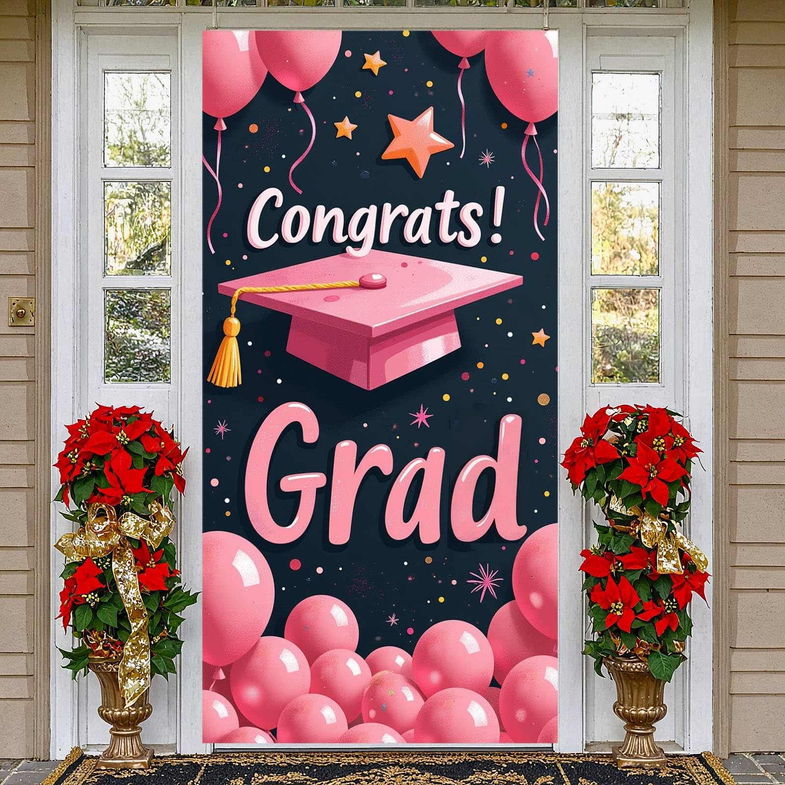Class of 2026 Graduation Door Cover Banner Party Decorations Pink Congrats Grad