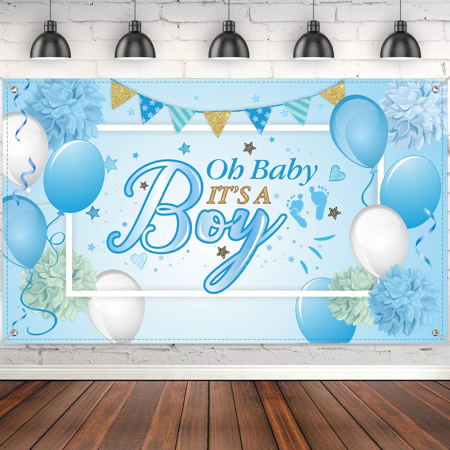 Large Blue Baby Boy Photo Backdrop 6 x 3.6 ft Durable Backdrop for Baby Shower