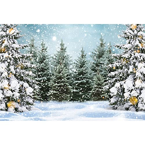 Snowy Christmas Pine Tree Snowflake Backdrop – 10x7ft – Winter Forest