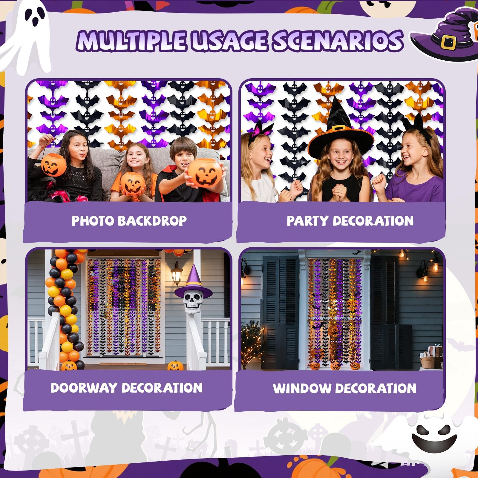 Foil Fringe Curtains Black Orange Purple, 2 Pack Metallic Tinsel Foil Curtain…