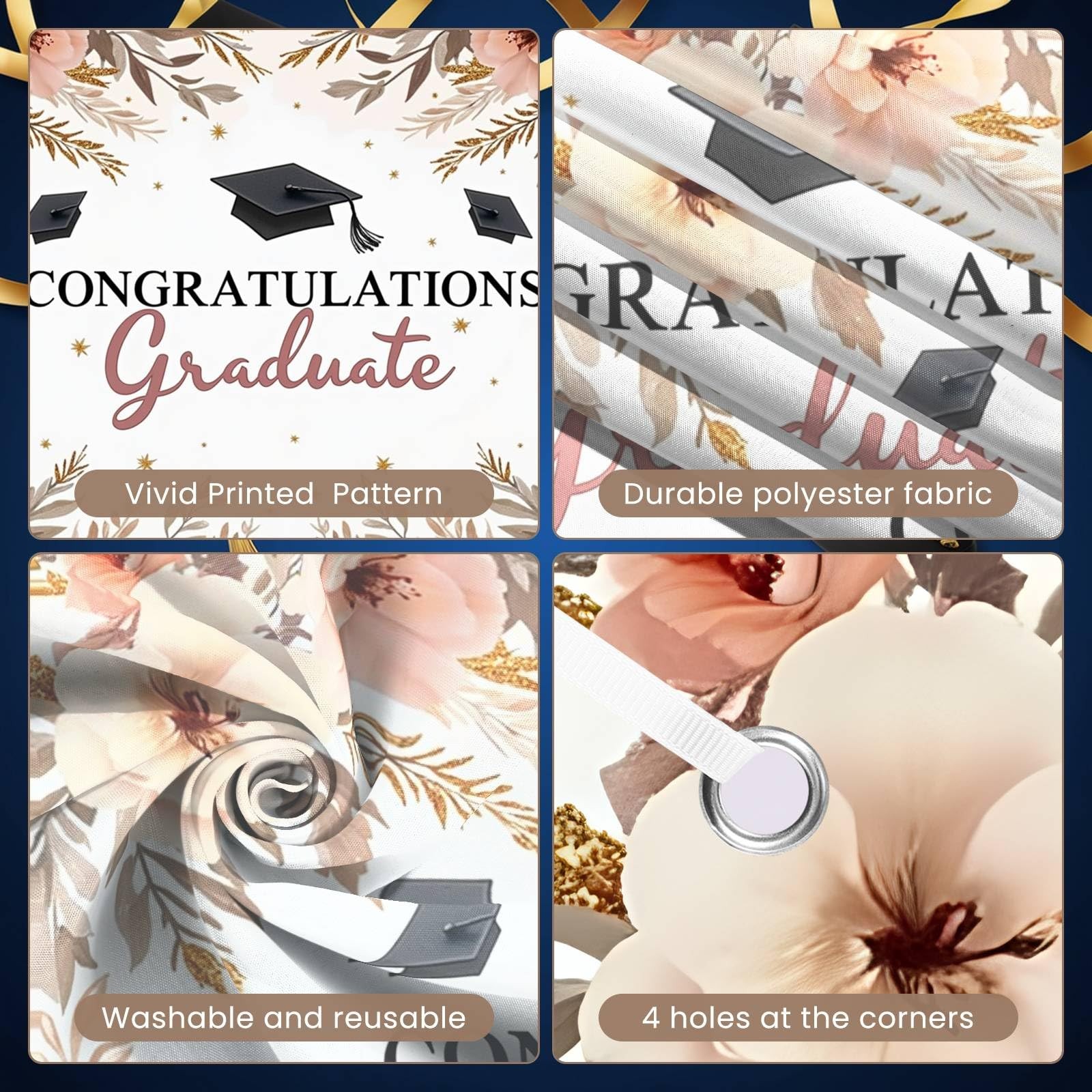 Class of 2026 Graduation Backdrop Party Decorations Floral Congrats Grad Banner