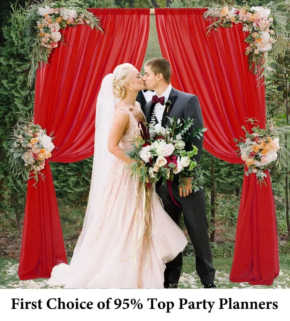 Red Chiffon Backdrop Curtain 2 Panels 29×96 Inch Wedding Drapes Photo Window