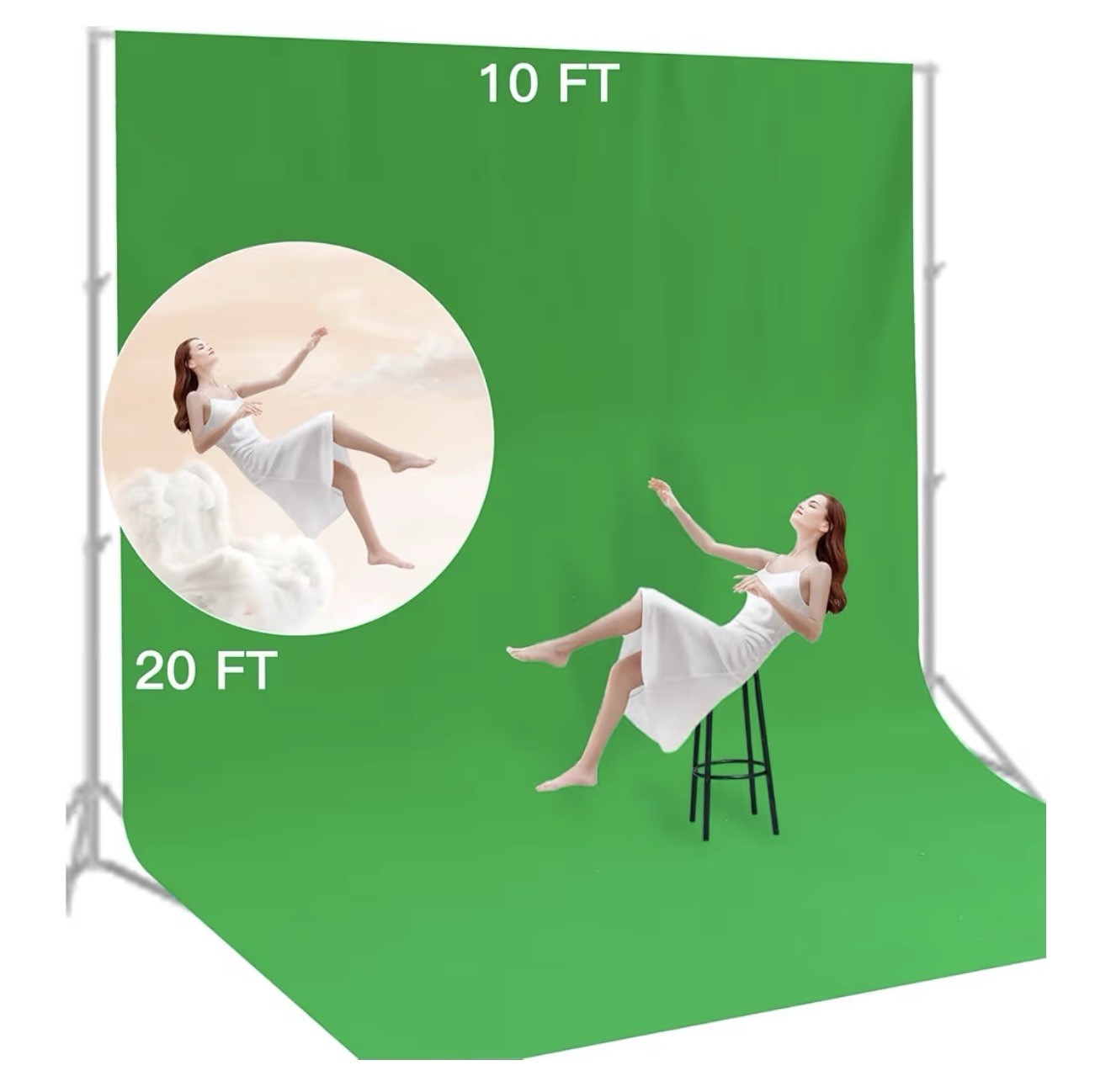 BEIYANG 10x20ft Green Screen Backdrop – Non-Reflective, Wrinkle-Resistant Fabric