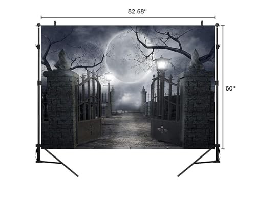 OUYIDA Halloween Night Full Moon Backdrop Gloomy Woods Graveyard 7X5FT, Clear
