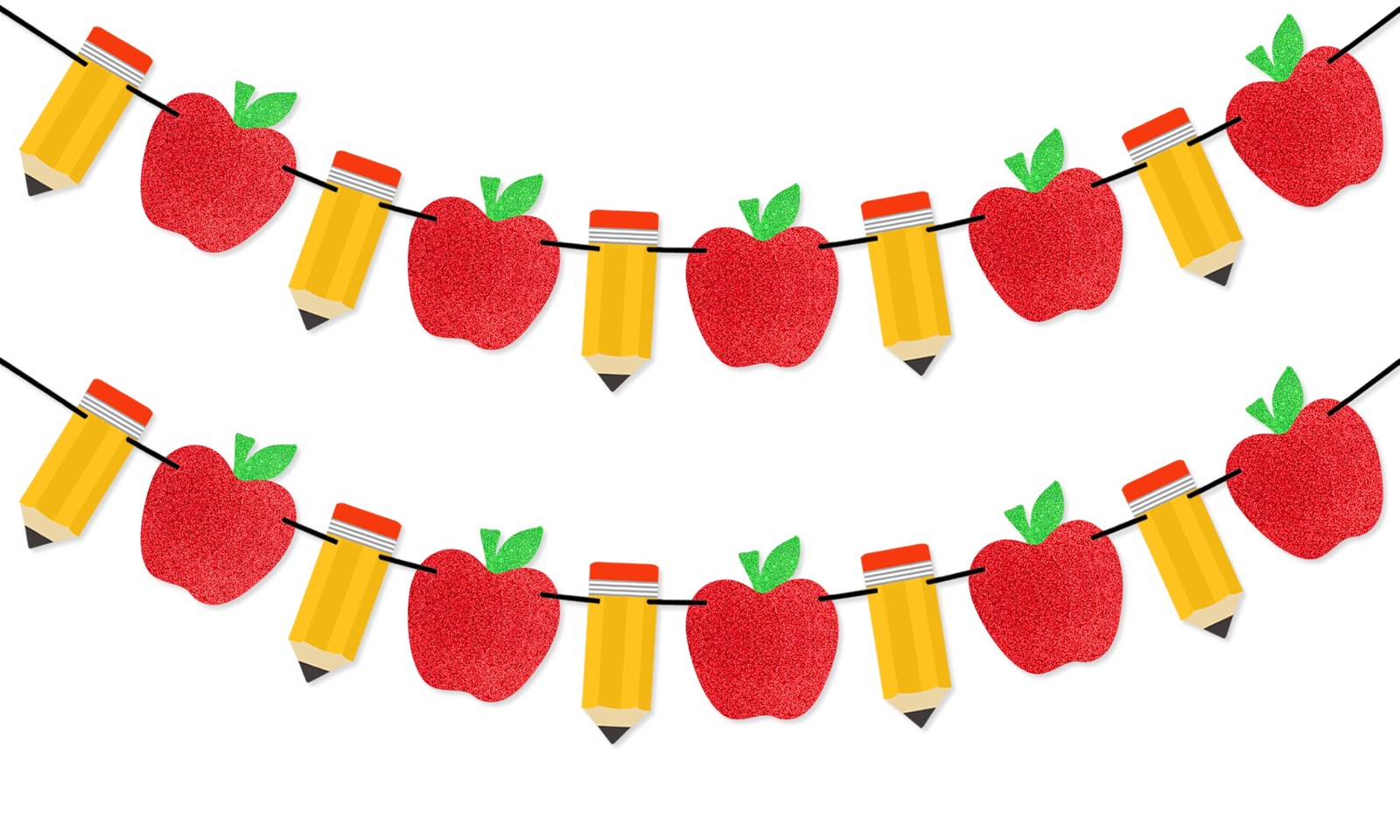 2 Pieces Pencil Apple Banner for Back to School Decorations, First Day of Sch…