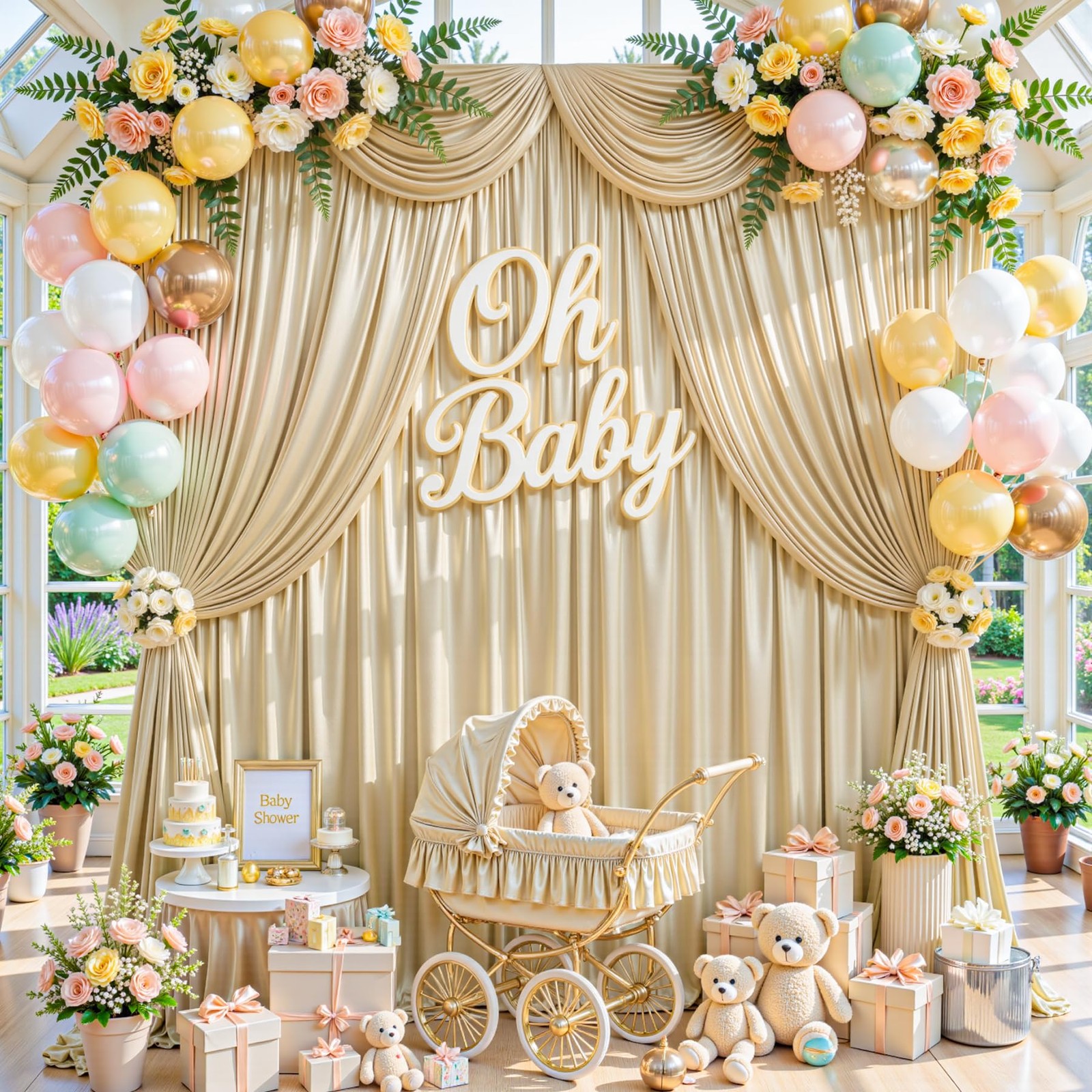 40x10ft Champagne Beige Glitter Backdrop W5 x H10′(8 Panels),