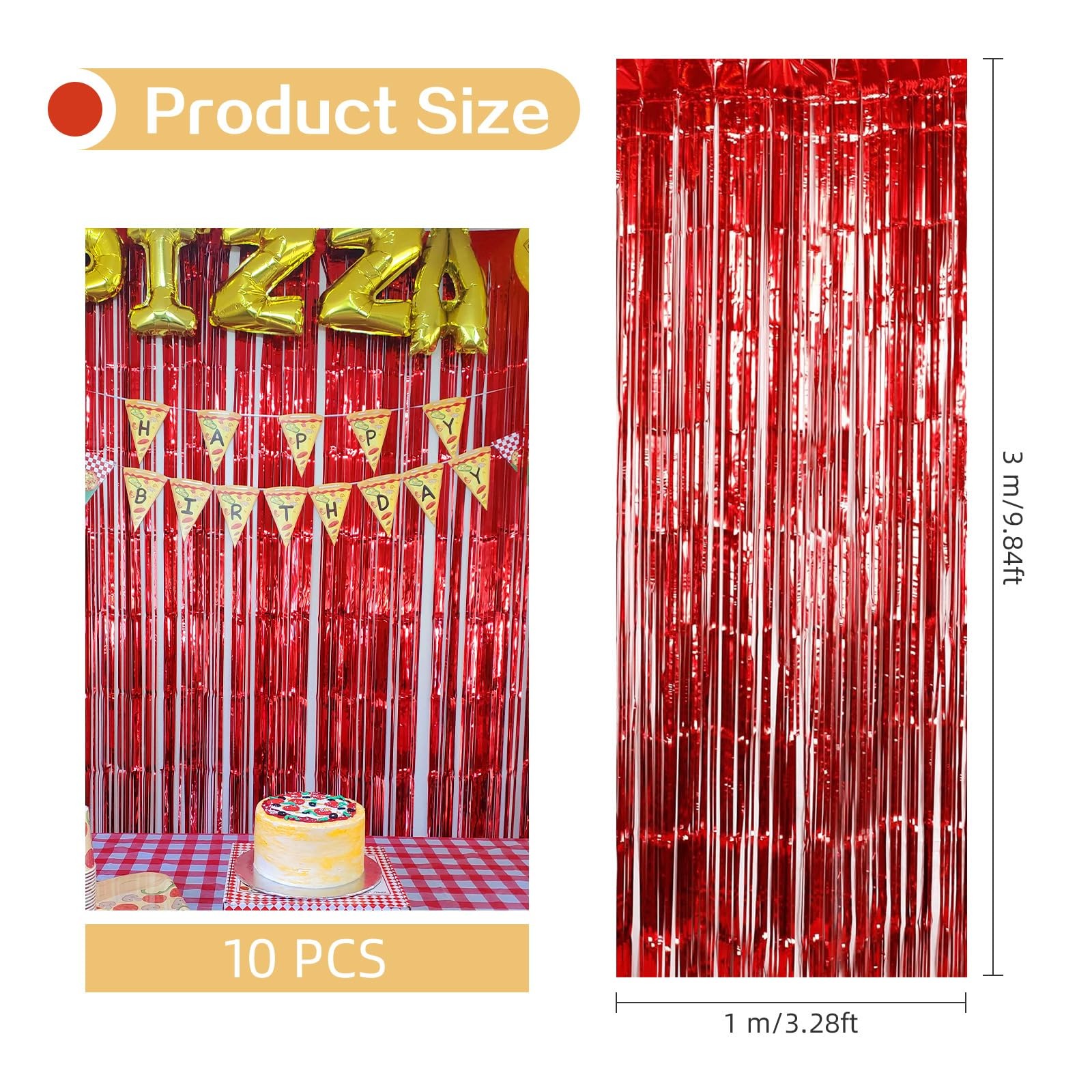 10 PCS Red Tinsel Foil Fringe Curtain Backdrop 3.2×9.8 Ft Photo Booth Decor
