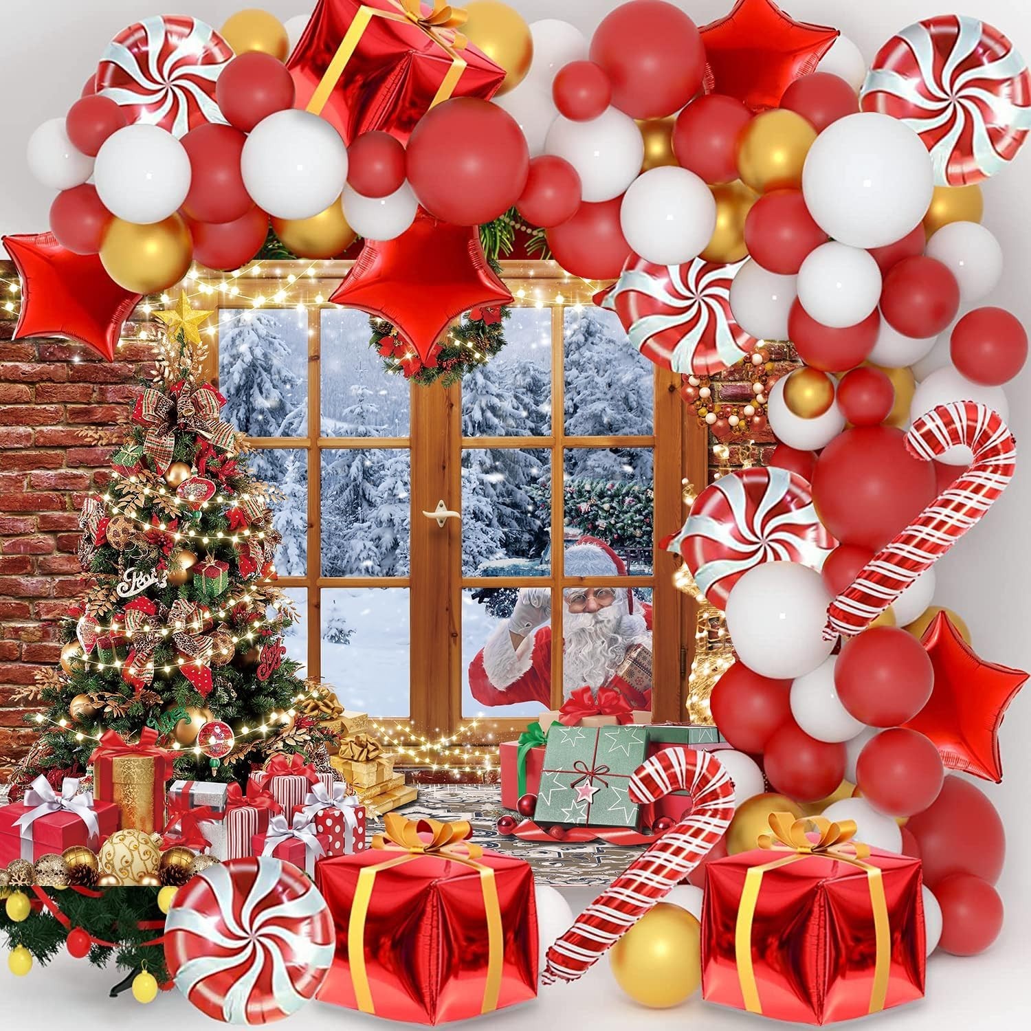 Christmas Window Backdrop Winter Snow Scene Santa Claus Xmas Tree 7x5FT New