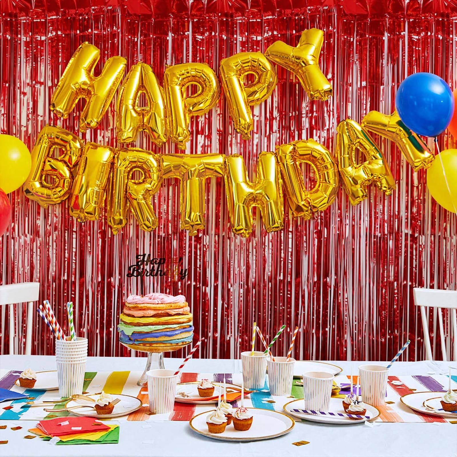 10 PCS Red Tinsel Foil Fringe Curtain Backdrop 3.2×9.8 Ft Photo Booth Decor