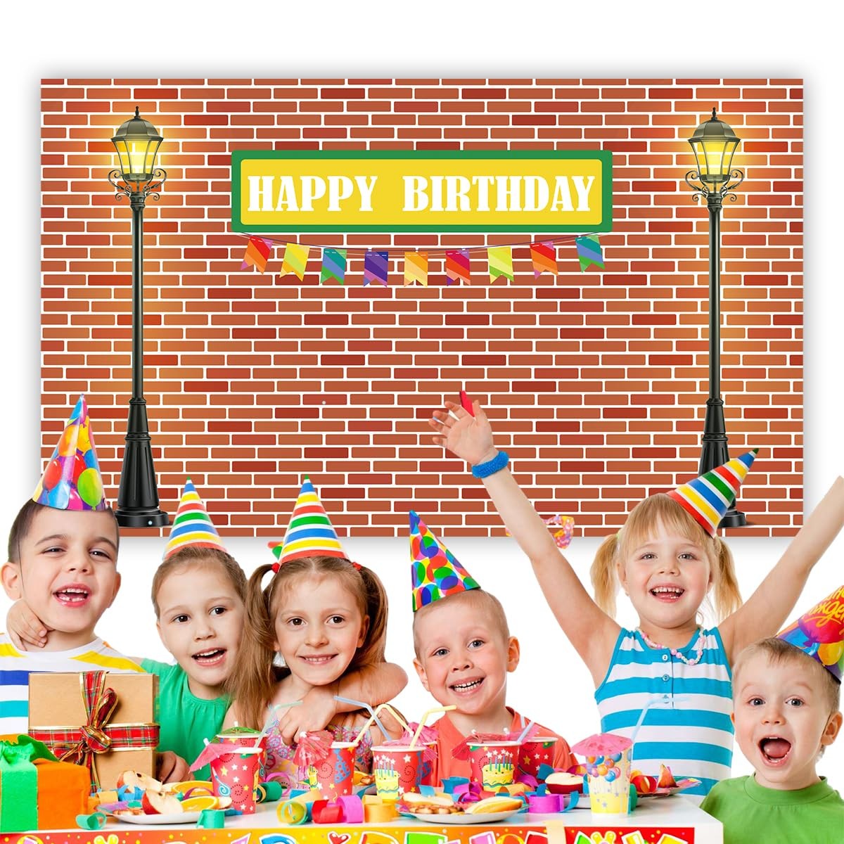 5x3ft Brick Wall Happy Birthday Backdrop Cloth Red Brick Wall Background Deco…