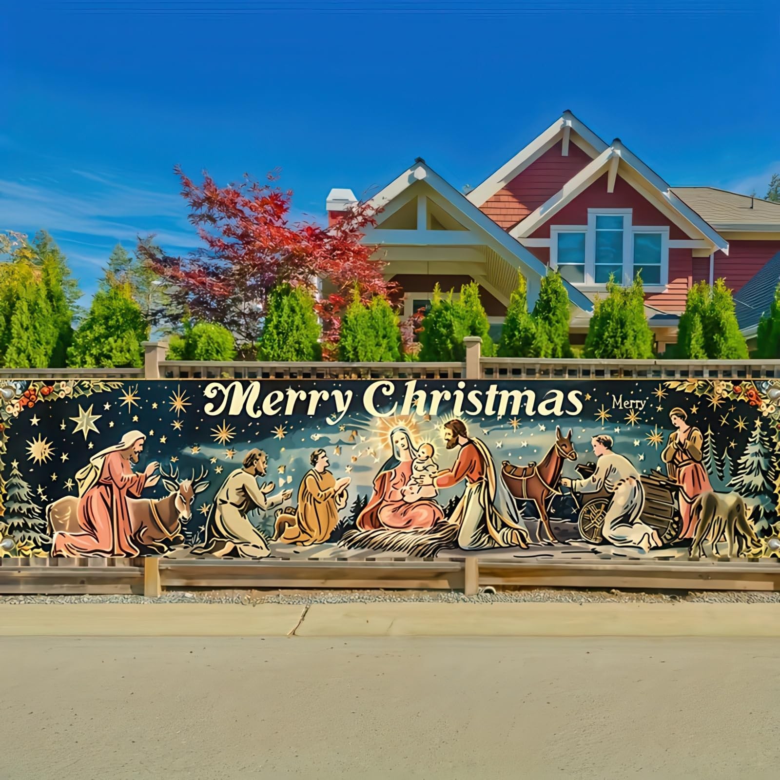 Christmas Nativity Scene Banner – Religious Holy Nativity Decor for Xmas Church