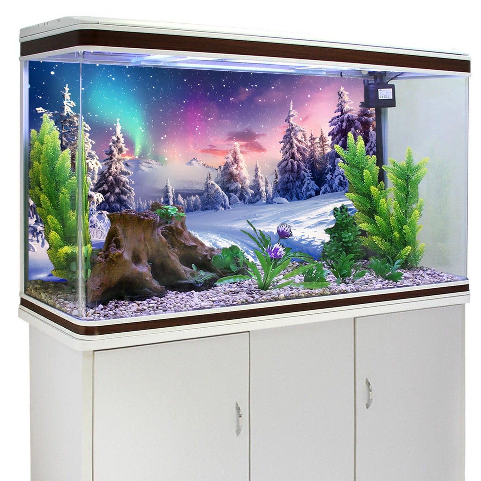 Fish Tank Background 36×18 Inch Winter Snow Scene Aquarium Snowfield Pine For…