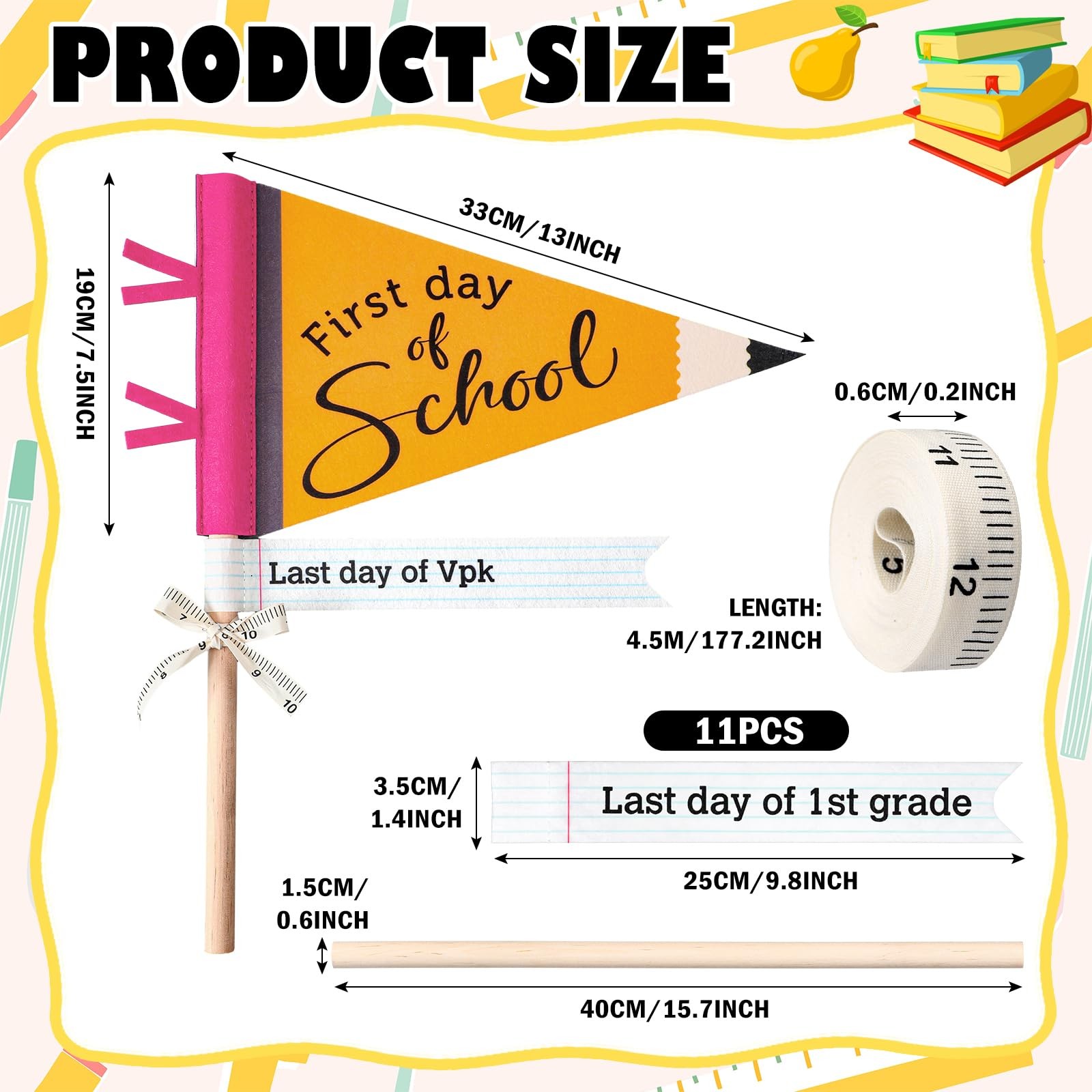14 PCS First Last Day Of School Flag DIY Pennants Photo Prop Class Decoration