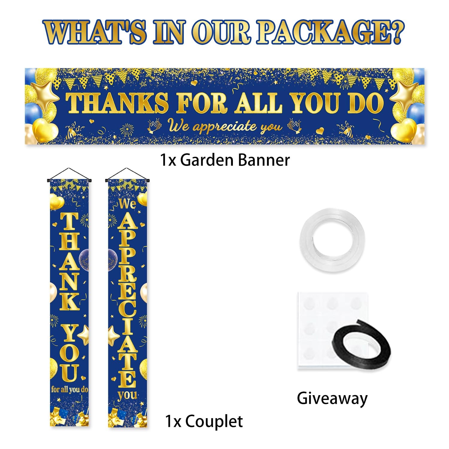 We Appreciate You Banner, 3 PCS Blue And Gold Thank You Banners For Appreciat…
