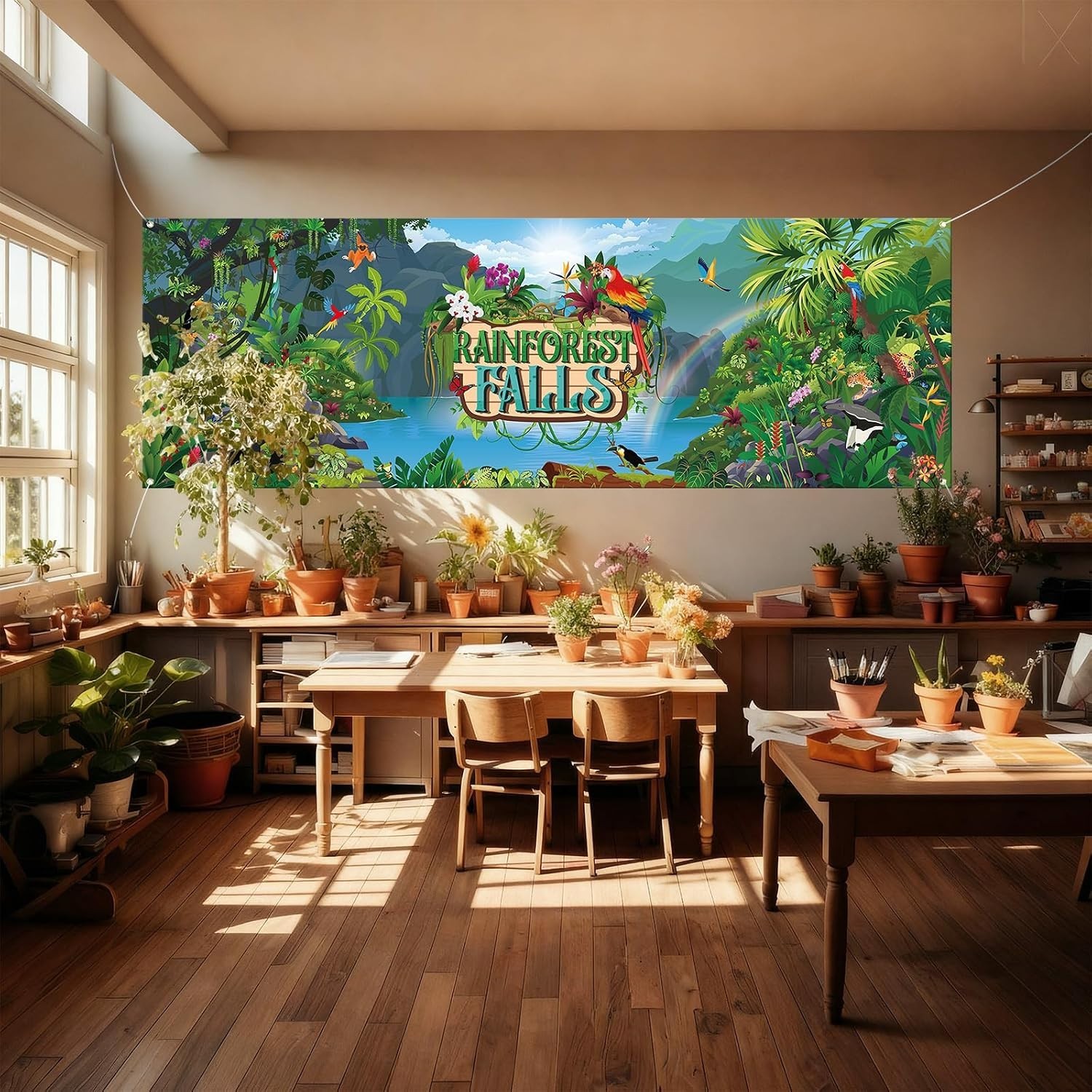 Multicolored Rainforest Scene Photography Backdrop for Party Events 18 x 6 Ft