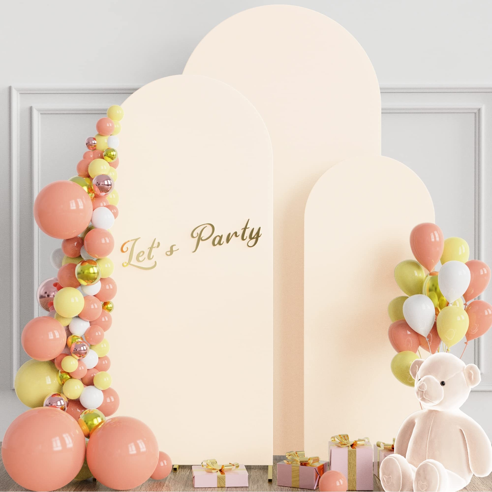 3-Pack Wedding Arch Covers Spandex Fitted for Round Top Backdrop Stands