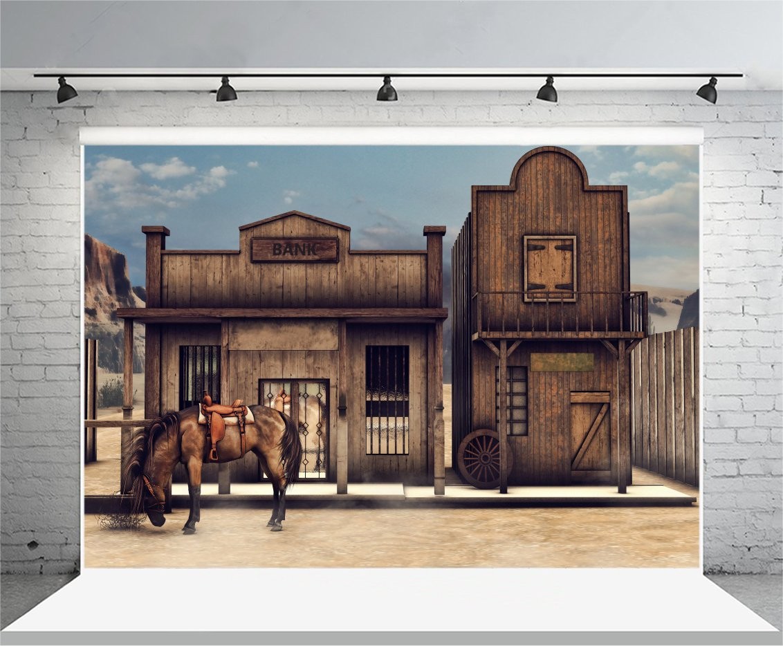 Yeele 10x8ft Vintage Western Wooden House Backdrop Retro Western Bank Horse B…
