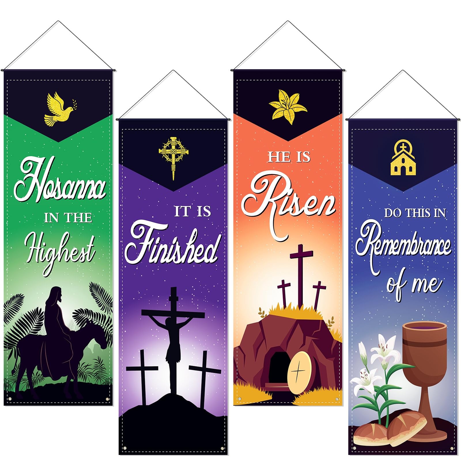 4 Pcs Easter Church Banners, 2 x 6 Feet Resurrection of Jesus Banner for Sanc…