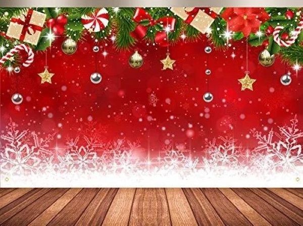 Christmas Fabric Photo Backdrop Winter Snowflakes 6′ X 3′ 7″ OPEN BOX!