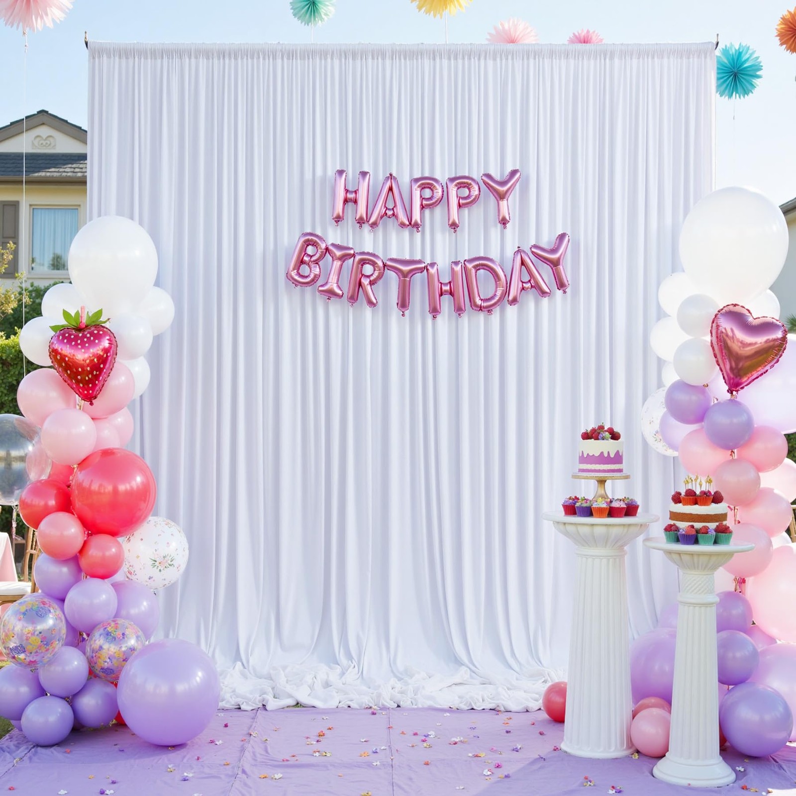 50×14 ft White Wrinkle Free Backdrop Curtain for 14ft Long_10 Panels,
