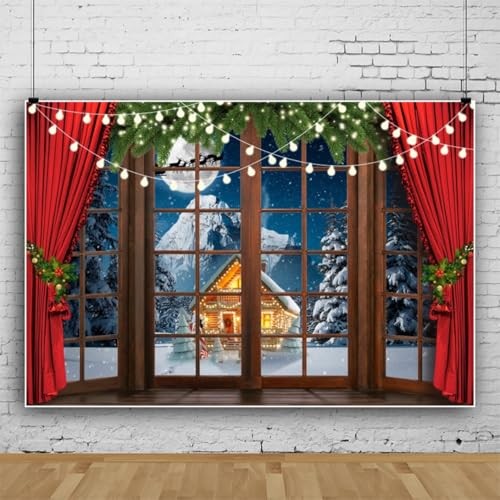 7x5ft Winter Snow Scene Christmas Window Photography Background with 7x5ft