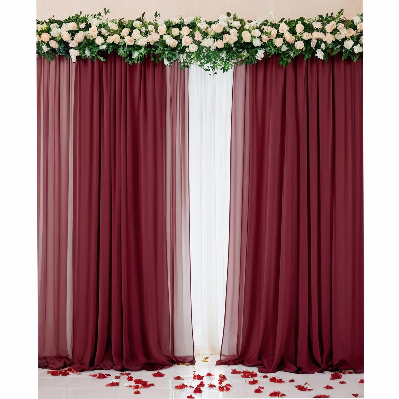 2 Panel Burgundy Chiffon Backdrop Curtain 29×108 Inch Voile Drapes Party