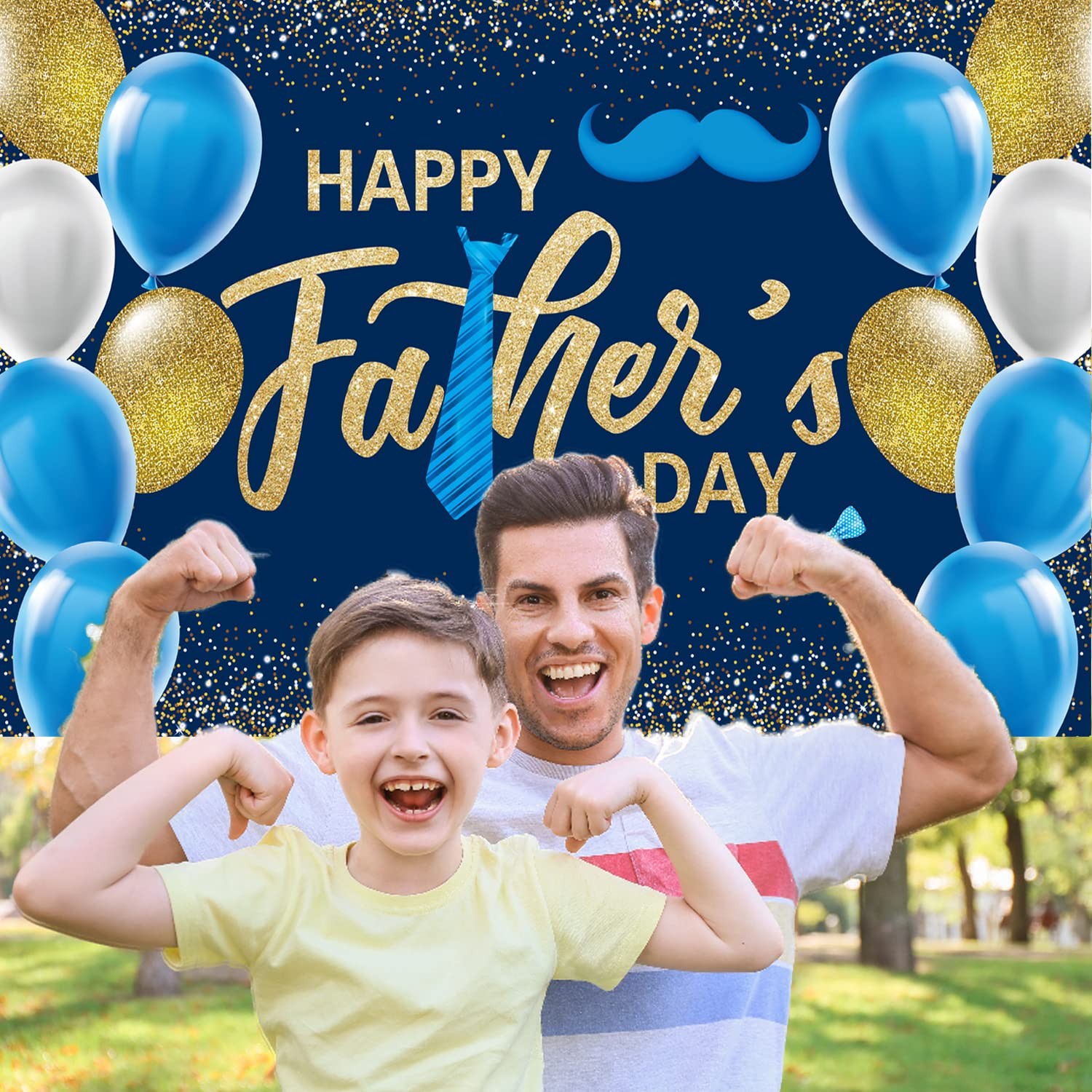 Fathers Day Decorations Backdrop, Happy Father’s Day Banner with Gold Balloons..