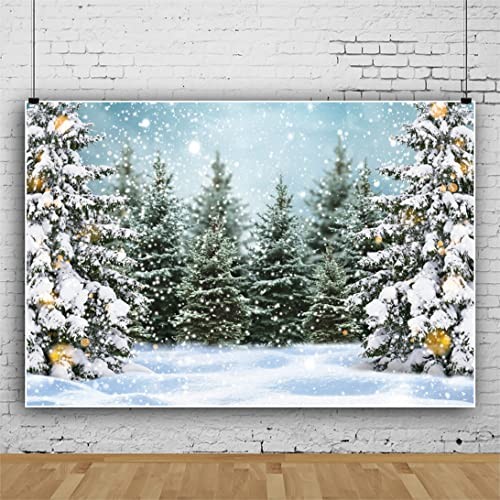 Snowy Christmas Pine Tree Snowflake Backdrop – 10x7ft – Winter Forest