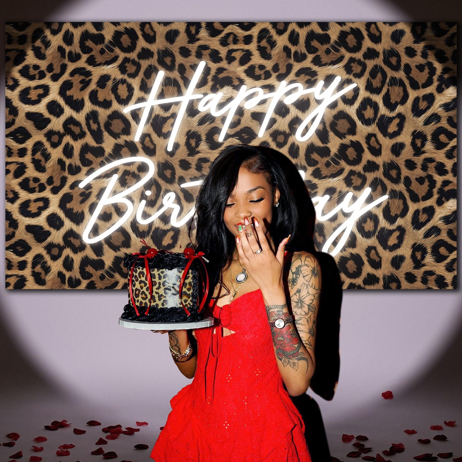 Kriyokiaa Happy Birthday Backdrop 90 cm x 152 (5 ft x 3 ft), Leopard Brown