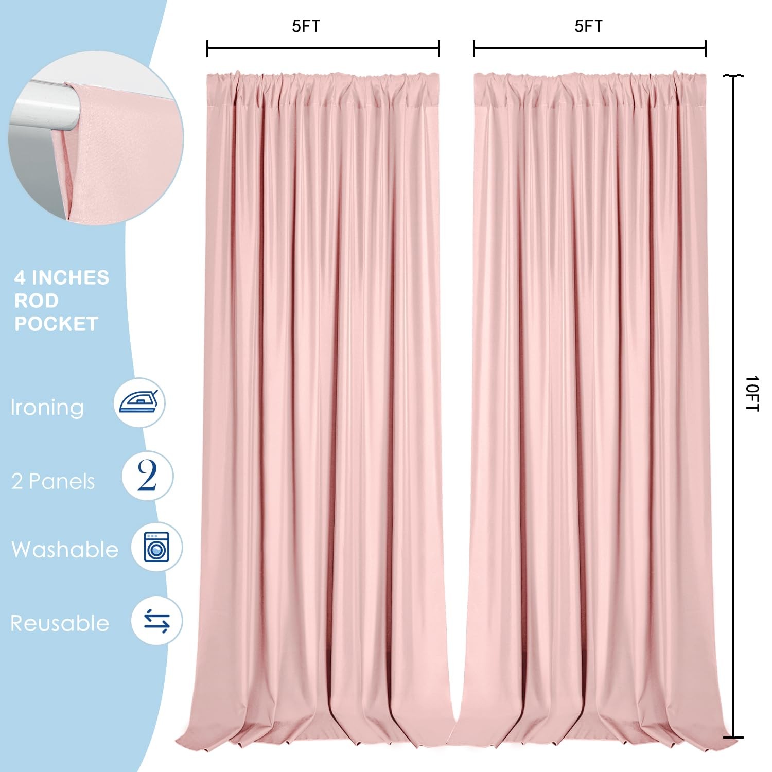 Blush Pink Backdrop Curtains 10×10 Ft 2 Panels Polyester Photography Drapes