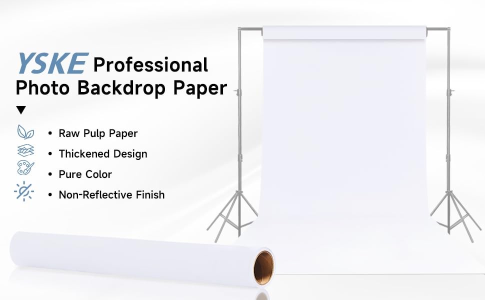 YSKE-Seamless White Paper Backdrop Roll for 92”x36′, Arctic