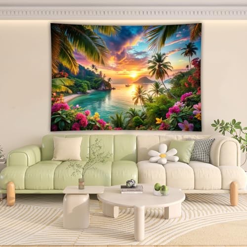 TNDEA Summer Beach Tapestry,Hawaiian Beach Party 48″L x 36″W Seascape
