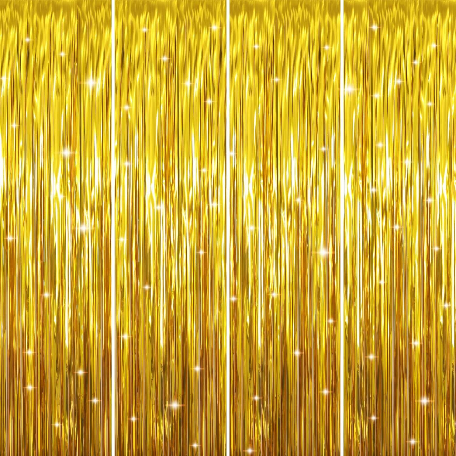 4 Packs Gold Metallic Tinsel Foil Fringe Curtains Party Backdrop 3.2×9.8 Ft