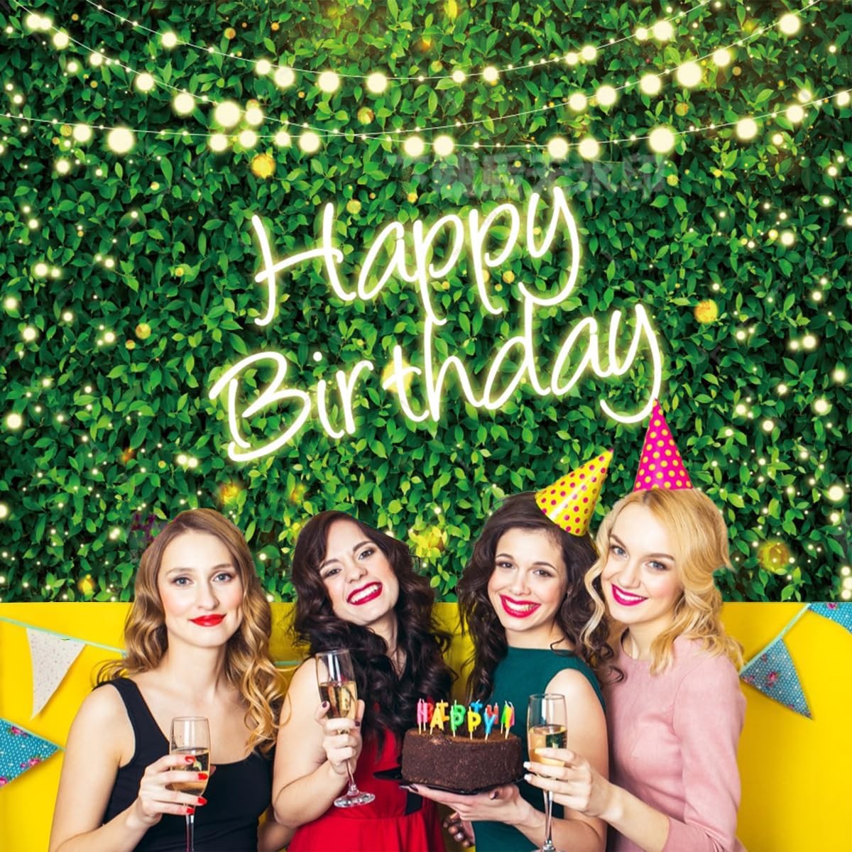 10x8FT Greenery Happy Birthday Backdrop Green Grass Spring Photo Background