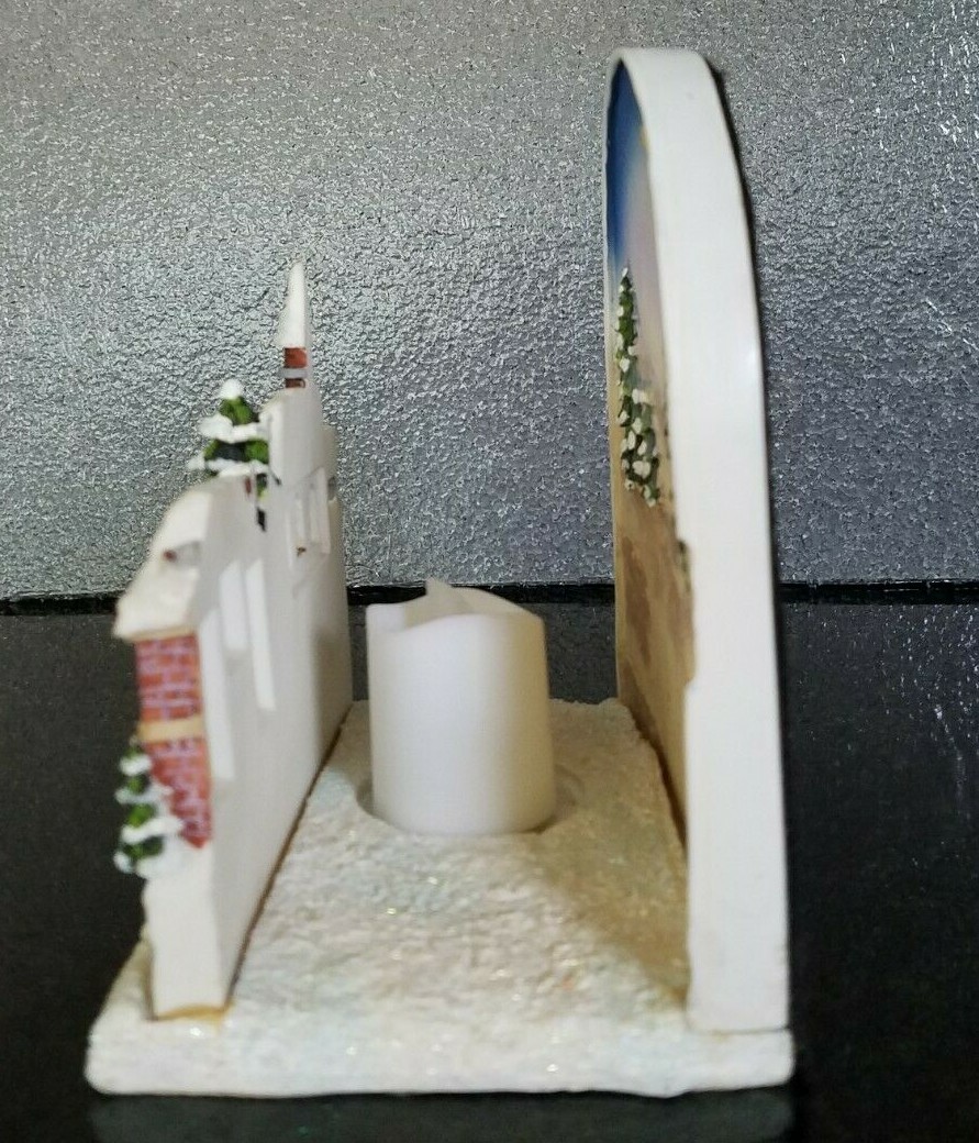 VTG Christmas Winter Snow Moon Heavy Decorative Sparkle Colorful Candleholder.