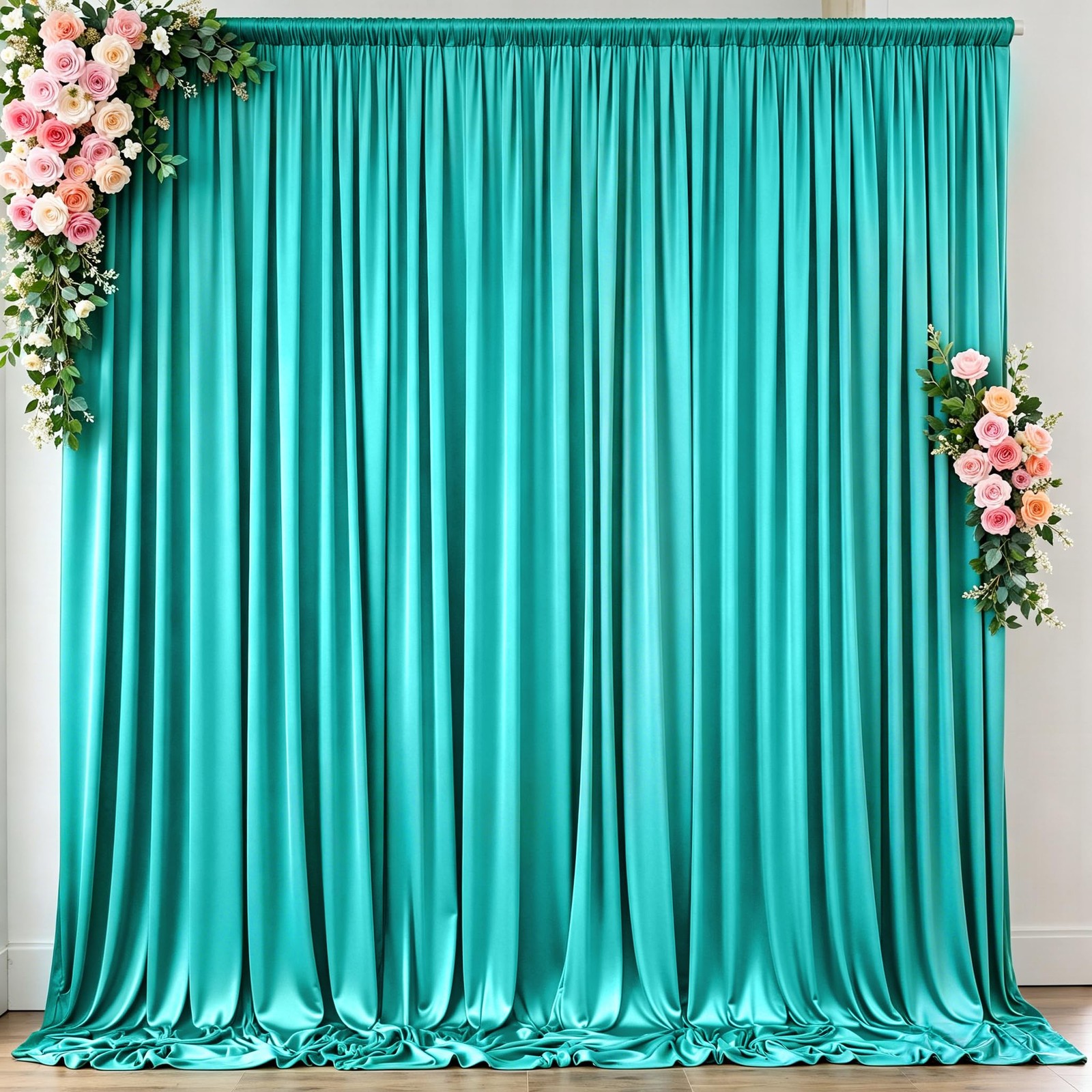 10 ft x 10 ft Free Turquoise Backdrop Curtain for Parties, Thick Polyester Te…