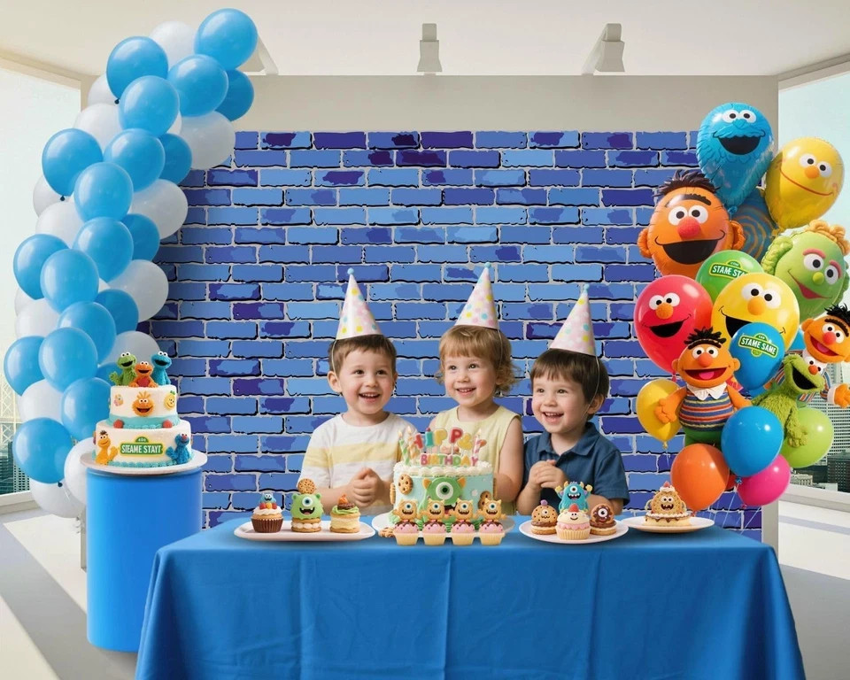 7ftx5ft Blue Brick Wall Backdrop for Photography Brick Wall Birthday Party Decor