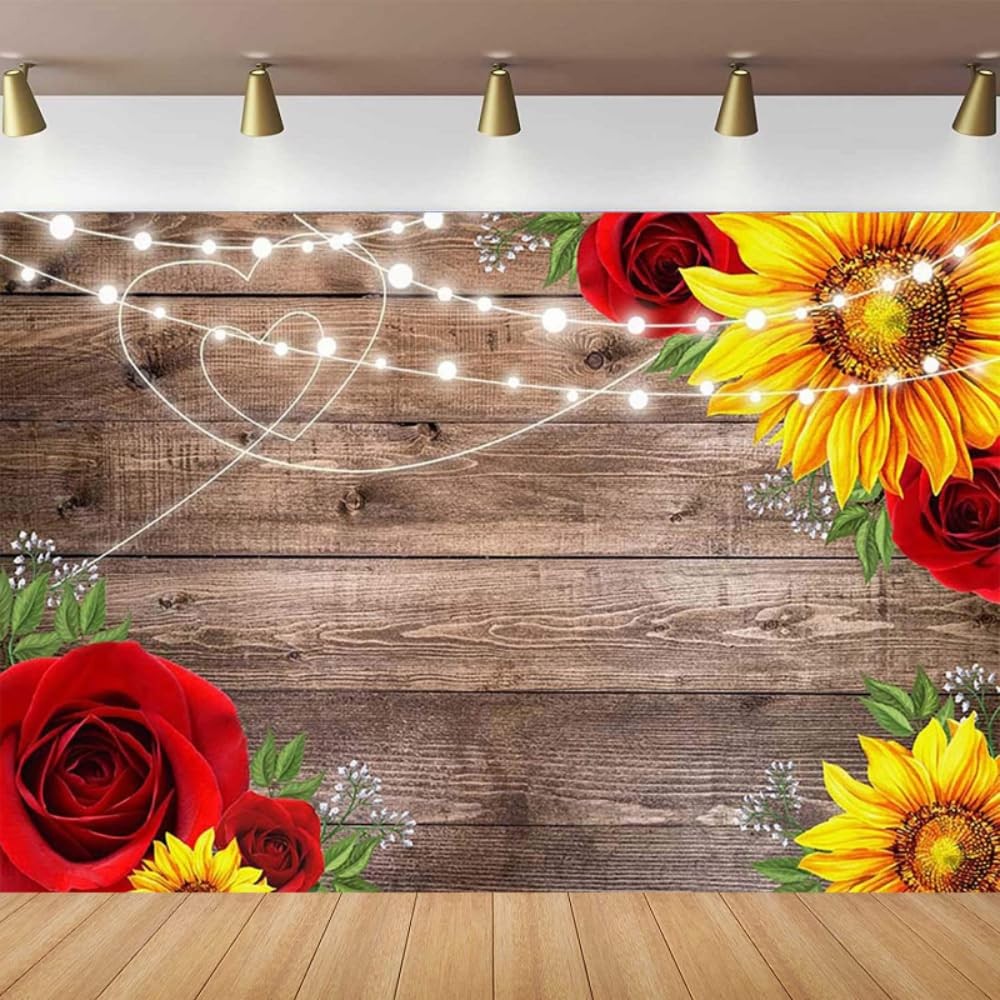8x6ft Brown Wooden Board Sunflower Rose Photography Backdrop for 8x6ft,
