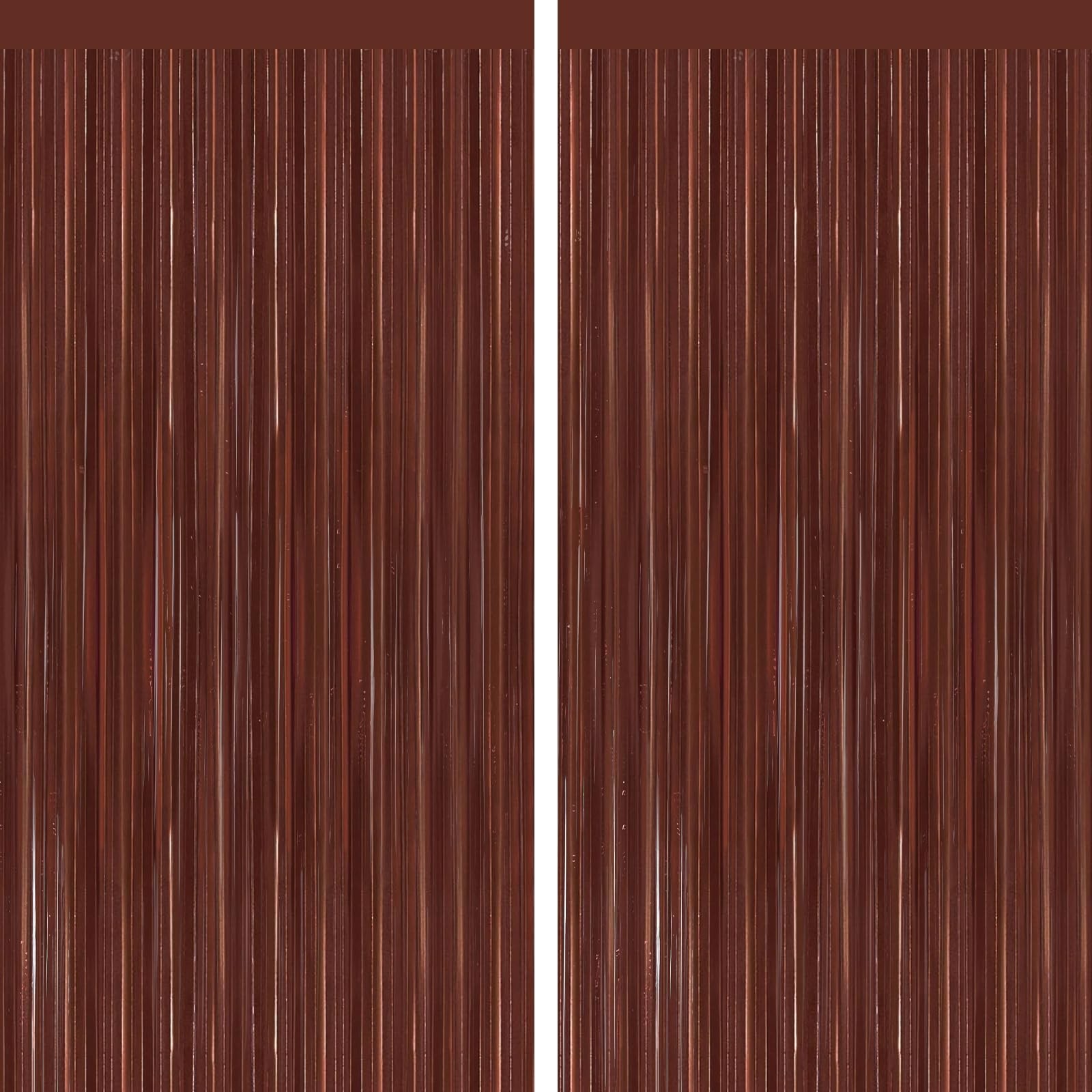 2 Pack Coffee Brown Metallic Tinsel Foil Fringe Curtains, Door Streamers Phot…