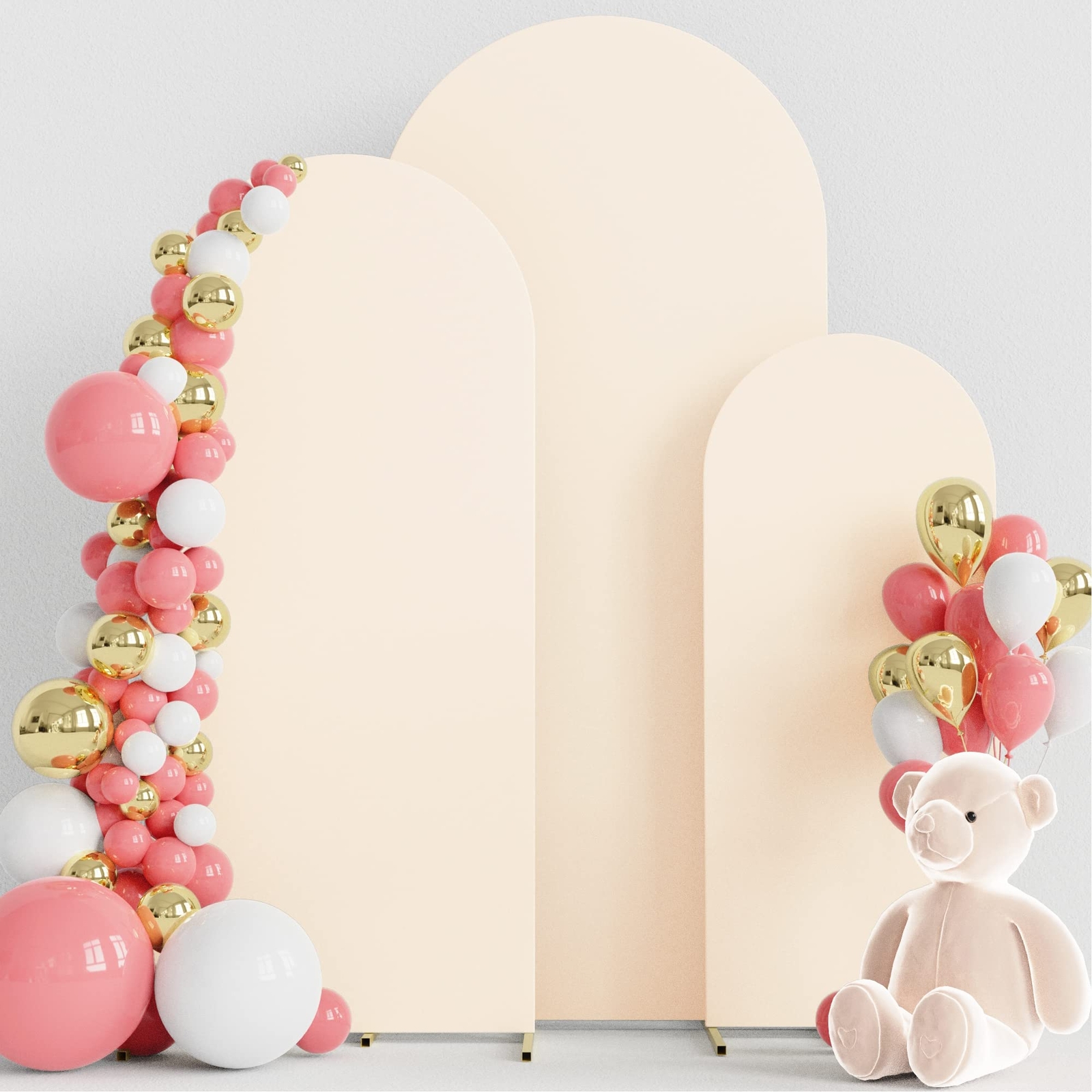 3-Pack Wedding Arch Covers Spandex Fitted for Round Top Backdrop Stands