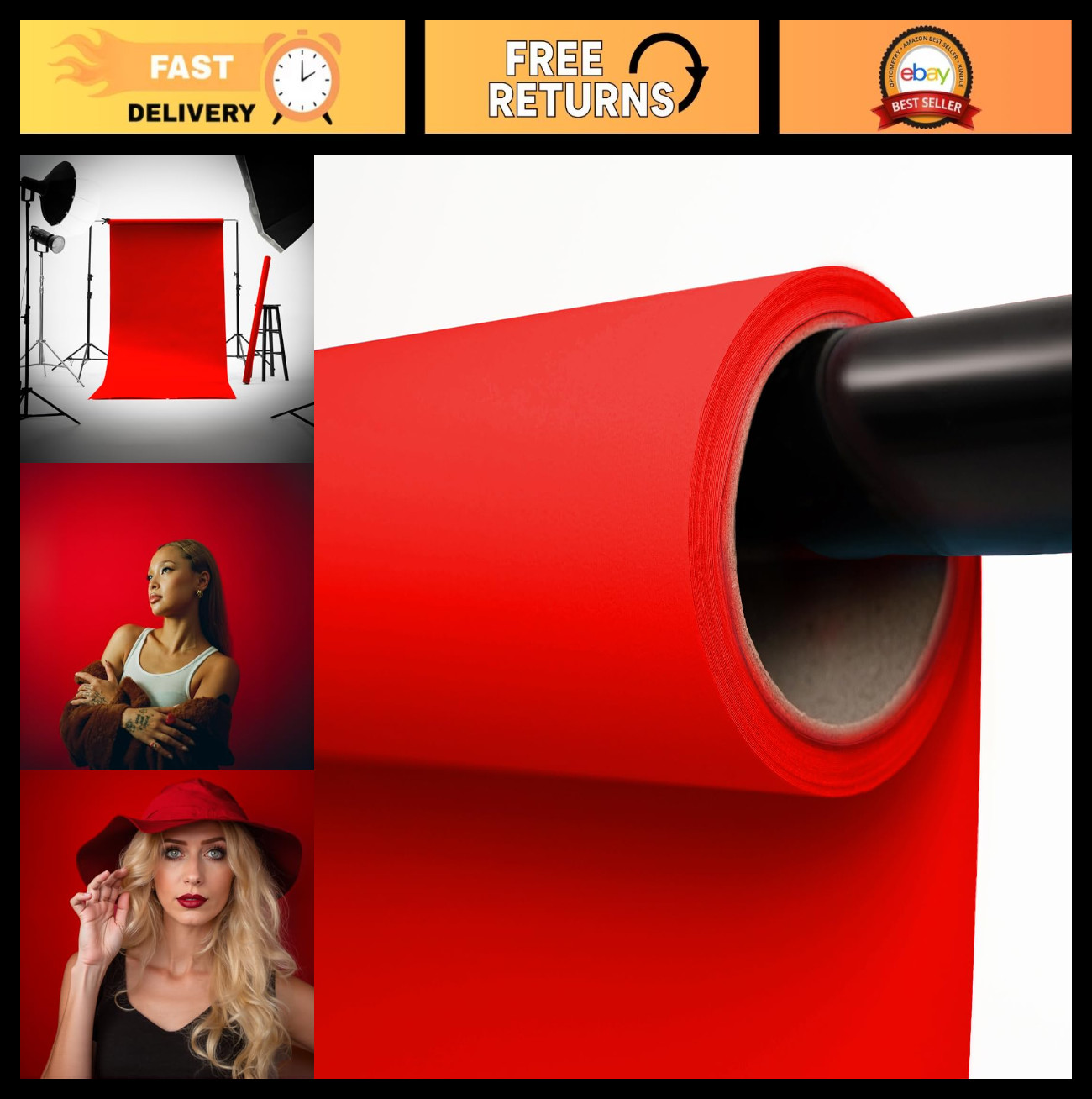 Seamless Red Paper Backdrop Roll 53″x16.4′ for Photography & Events – Scarlet