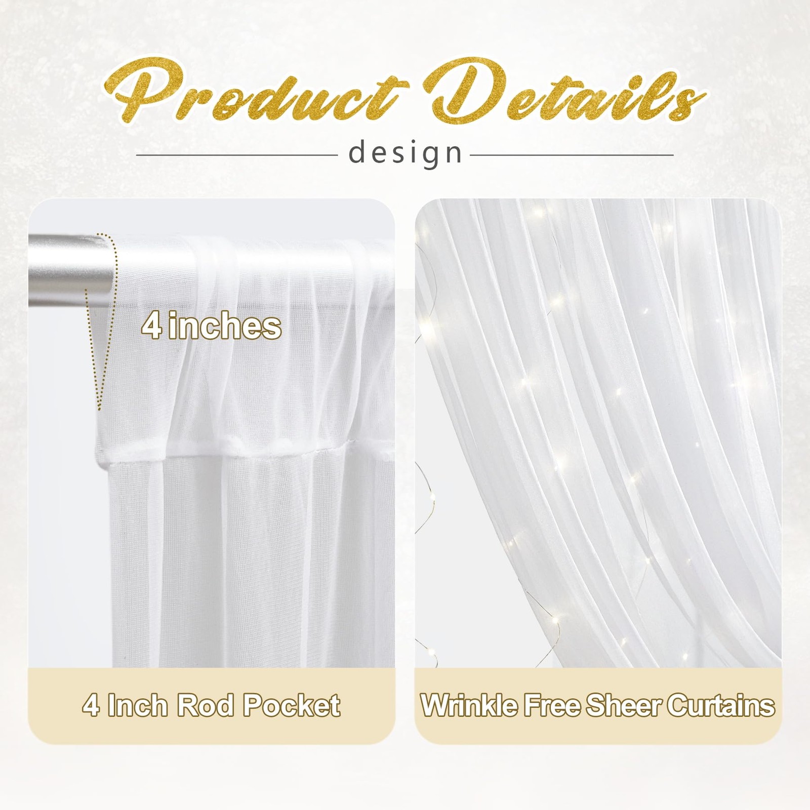 10x10ft White Tulle Backdrop Curtain with Lights String for Parites