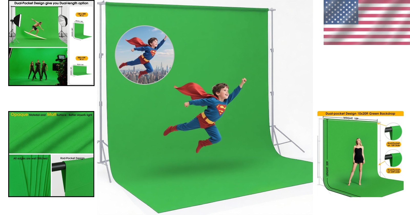 Thick Polyester Green Screen 10x20ft for Professional Shoots