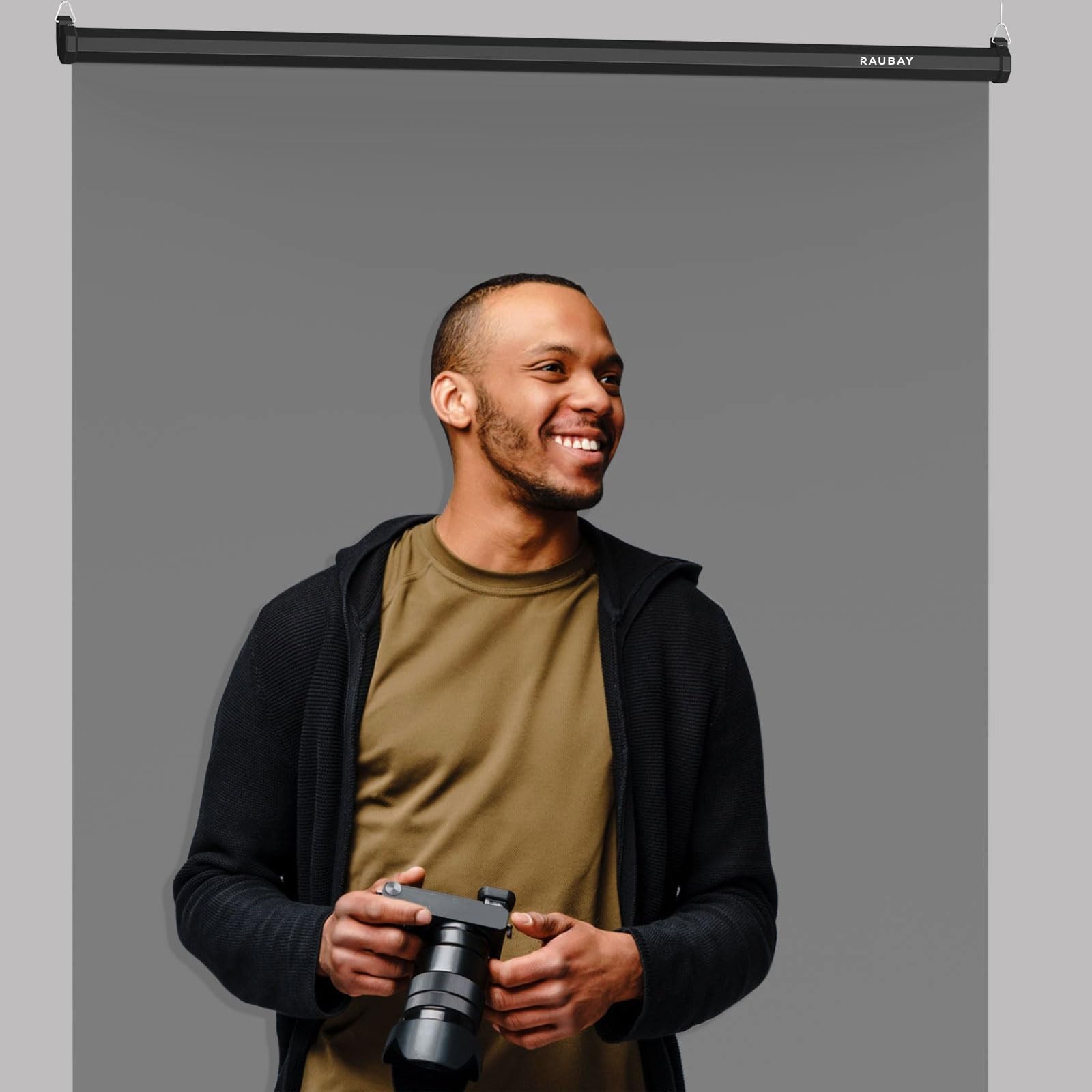 RAUBAY Retractable Pull Down Grey Screen Standard(59.8 x 86.6in),