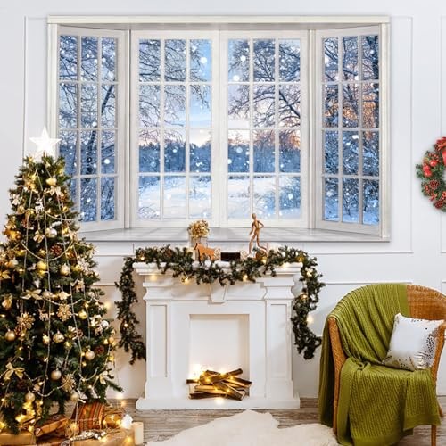 Winter Snow Window Scene Backdrop 8x6ft Tree Rime Snowfield Style 1