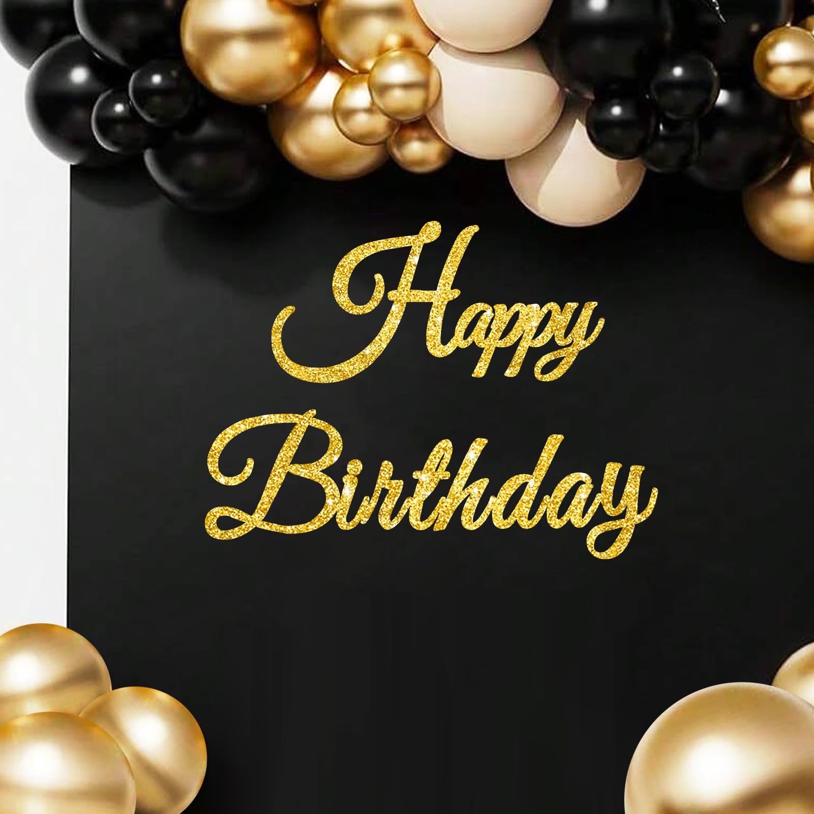 TONIFUL Happy Birthday Sign for Backdrop 16 inches x 7.8 inches, Glitter Gold